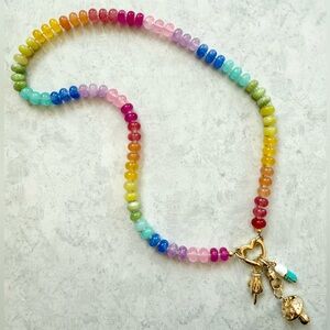 Rainbow Stone Candy Jade Charm Necklace Heart Love Pride